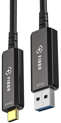 FIBBR Glasfaser USB A auf USB C Kabel 5M, 10Gbps Datenfernübertragung USB 3.2 AOC für VR/AR, Webcam, Kamera, Laptop, Mini-PC, Drucker und Mehr