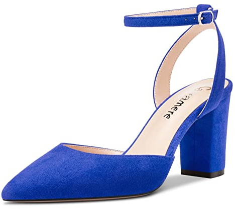 Castamere Femmes Bloc Chunky Haut High Talon Heel Pointu Bout Lanières Cheville Two-Piece Escarpins Mariage Dress 8 CM Heels