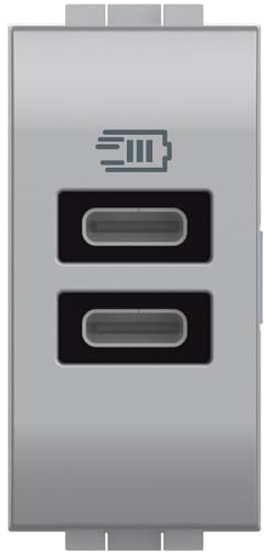 Bticino NT4191CC Caricatore USB con due ingressi di tipo C, da installare nella placca Livinglight,per ricaricare un dispositivo elettronico fino a 15W o due dispositivi in simultanea, 1 posto, tech
