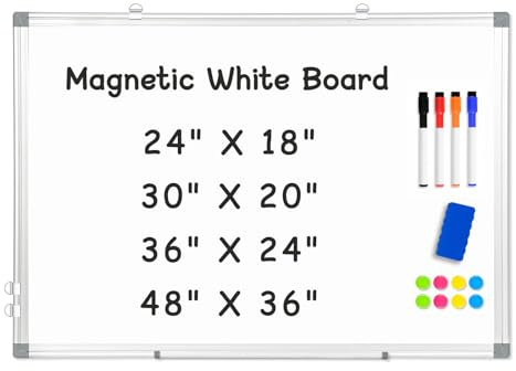 AMUSIGHT Double-Sided Magnetic Whiteboard, 24 x 18 Dry Erase Board Aluminum Frame for Wall, White Board Marker Board for Kitchen, Memo, School, Home, Office