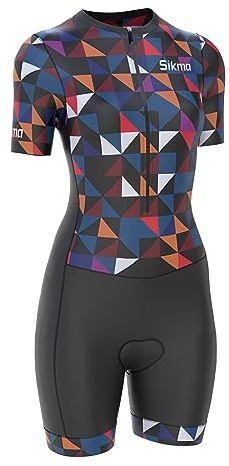 Dam cykling skinndräkt kvinnor vadderad en del trisuit cykel topp kort sublimerad design haklapp kort, Triangel, L