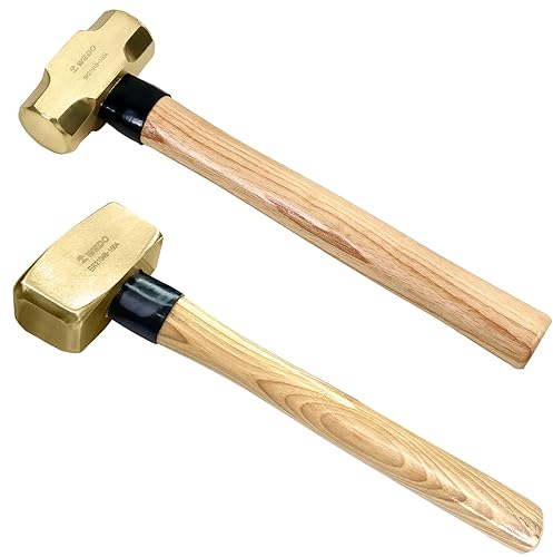 WEDO 2-teiliges Messinghammer-Set,Vorschlaghammer aus Messing,1,8kg+1,8kg,Stemmhammer mit Holzgriff,Abbruchhammer für Einsatz bei Präzisionsabbrucharbeiten
