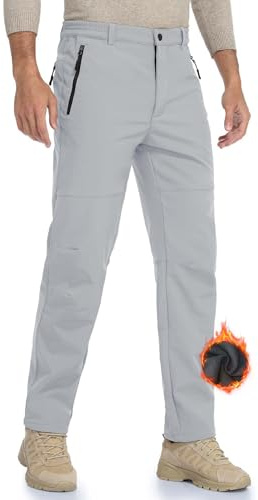 HFDWYJ Pantaloni da Trekking Invernali Pantaloni da Sci all'aperto, Pantaloni all'aperto Caldi con Tasche con Cerniera Antivento in Pile Caldo Pantaloni da Neve Sci Dog Sports-Light Gray-S#30