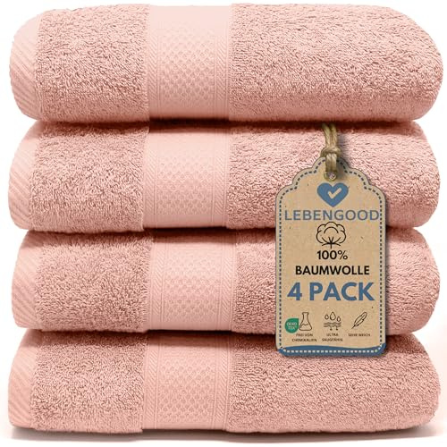 LEBENGOOD Juego de Toallas Baño y Lavabo 100% Algodón Premium 550gsm | Toallas Suaves, Absorbentes y Resistentes para Ducha, Hotel, SPA y Gym | Set de 4 Toallas Mano y Cuerpo (4 50X90 Nude)