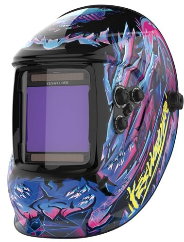 YESWELDER Masque Soudure Vraie Couleur Grande vue 10X9cm Casque Soudure Automatique Solar Power/Pile remplaçable, 4 Capteur Premium Grandes ombres 4/5-9/9-13 pour TIG MIG ARC CUT GRIND Cagoule Soudure