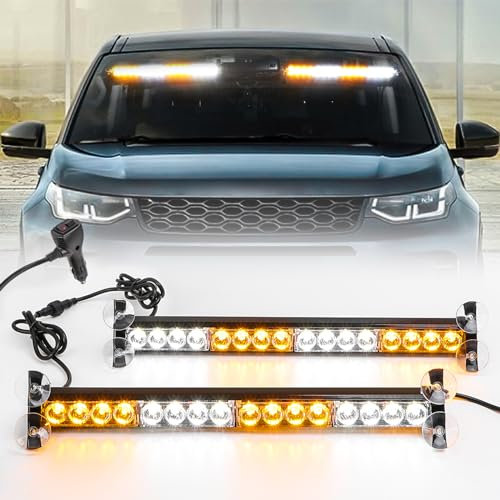 ROUTEKING 2x42.6cm Gyrophare LED Stroboscopique - 12V/24V 2 en 1 Barre LED Lumineuse, 23 Modes de Flash, 32 LED D'avertissement de Danger d'urgence pour Les Camions de Véhicules (Orange/Blanc)