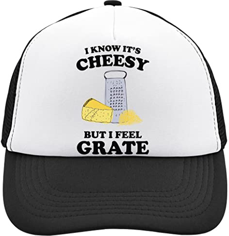 Functon+ I Know It's Cheesy But I Feel Grate Mesh Back Trucker Cap Adjustable Snapback Hat Brushed Cotton with Buckle Black