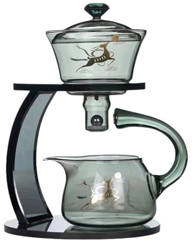 Fire Kirin Théière en verre semi-automatique rotative avec infuseur chinois résistant à la chaleur (cerf gris, théière (uniquement)