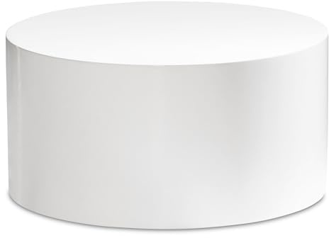 FineBuy Couchtisch MONOBLOC Rund 60x60x30 cm Weiß Hochglanz | Wohnzimmertisch in schlichter runder Form, Loungetisch mit Platz für Fernbedienung und Handy, flach