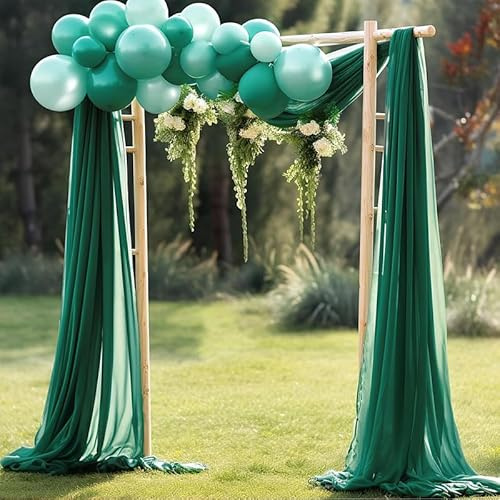 Querbehang Freihanddeko,1 Stück 75 * 300cm Chiffon Tüll Foto Hintergrund Vorhang Hochzeitsbogen Drapierung Stoff Freihanddeko Dekoration für Hochzeit Fotografie Party Geburtstag Taufe -dunkelgrün