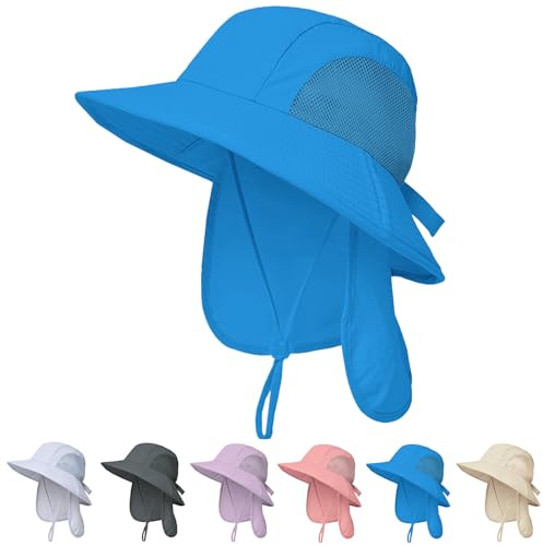 Outdoor Kids Sun Hats with Neck Flap Boys Girls Wide Brim UPF 50+ UV Protection Children Bucket Hat Safari Hat