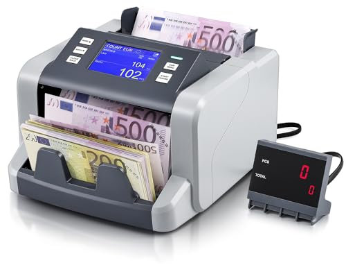 Bonvoisin Professioneller Geldzählmaschine, Zählen gemischter Stückelungen für 5 Währungen, Geldzähler mit 1CIS/UV/IR/MG-Fälschungserkennung, Touchscreen-Banknotenzähler, 1500 Banknoten/Minute