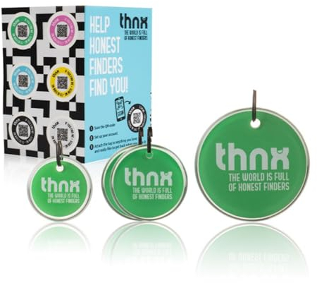 thnx Tag Airtag Keychain - with QR Code, Smart Travel Pack XL, 1x S Tag, 2X M Tag, 1x L Tag, 2X Tag sticker, for backpacks, suitcases, keys and laptop, direct contact with the finder (Green)