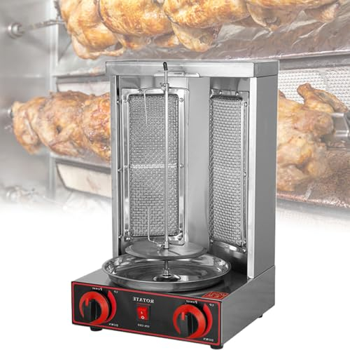 Asador Vertical Comercial, Horno de Barbacoa Giratorio, Máquina para Parrilla, Máquina Giratoria Automática de Acero Inoxidable, con 2 o 3 Quemadores, para Cocina de Restaurante en Casa,Dual