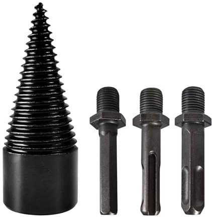 PEESHON fendeur de bois conique 32 mm - 3 poignées de perçage - Perceuse, perceuse-fendeuse de chauffage, foret fendeur, cône de forage, vis conique