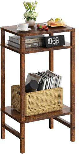 LELELINKY 3 Ebenen Beistelltisch,Moderner Telefontisch, Beistelltisch Schmal für Enge Räume,beistelltische Holz mit Stauraum,70cm Hoch Nachttisch für Wohnzimmer, Schlafzimmer, Büro, küche(Brauner)