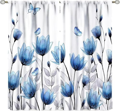 Vorhang Kinderzimmer Blumentier Schmetterling Kinder Vorhänge Mit Ösen Polyester Gardinen Thermovorhang Blickdicht Ösenschal Kindergardinen 280X250 cm (B + H) Für Wohnzimmer,2Er Set-47318591