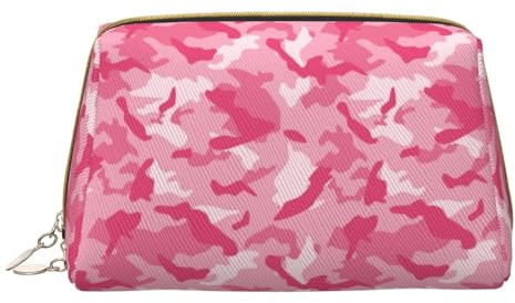 Bolsa de maquillaje de cuero, bolsa de maquillaje de camuflaje rosa, bolsa de aseo de viaje para mujeres, bolsa de maquillaje, organizador de bolsa de maquillaje de gran capacidad, bonita bolsa de