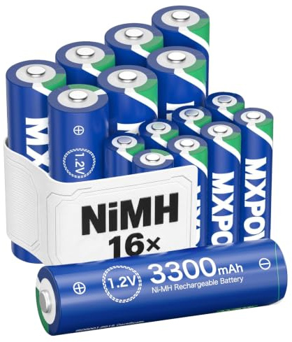 MXPOW 8 x AAA und 8 x AA Akku wiederaufladbar NiMH, 1,2V, Hohe Kapazität | AAA 1100mAh, AA 3300mAh, 1200 Zyklen, Vorgeladen, Geringe Selbstentladung, Auslaufsicher, Solarleuchten