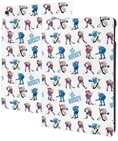 Coque compatible avec iPad 9e/8e/7e génération, étui pour tablette de joueur de hockey sur glace, compatible avec iPad 10,2, support folio, mise en veille automatique