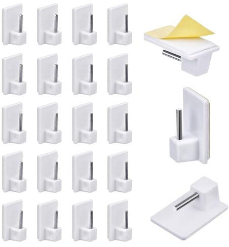 HDXH 20 PCS Self Adhesive Hooks,Window Hooks Adhesive,Plastic Sticky End Window Hook,net Curtain for Net Curtain Rods(White,Square)