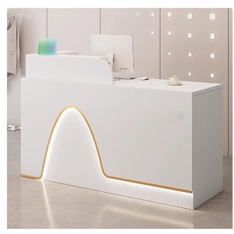 HOFUNTRE Empfangstheke Mit Schubladen，Rezeptionstheke Ladentheke，Starke Tragfähigkeit, Stimmungsvolles Lichtdesign, Einfach Und Schön, Geeignet for Mehrere Szenen(White,Right_100CM/39.3IN)