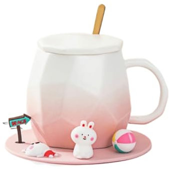HUMOCHUSON Mug Cup Tazza Da Latte Per La Colazione In Ceramica Con Coperchio E Cucchiaio In Colori Sfumati