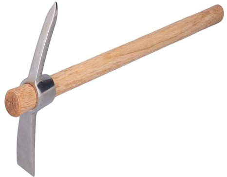 Hapivida Pick Axe, Pickax Rock en Acier Inoxydable Hoe Mattock Hoe avec Poignée en Bois Pick AX Hand Tool pour Transplanter Plantation Desserrer la Prospection du Sol