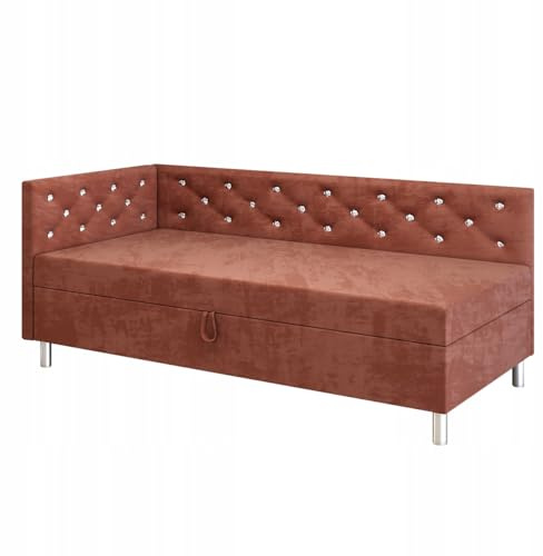 TAPCZANY24 - Boxspringbett Princess+, Bett mit Matratze 105 cm Breite | Polsterbett mit Bettkasten, Taschenfederkernmatratze, Einzel Bed mit Veloursbezug, Komfortabel Bette - Velours Rosa Indischer