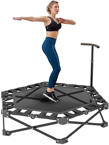 Trampolin für Indoor mit verstellbarem Handlauf, Faltbares Trampolin Fitness mit 3 verstellbaren Handgriffstufen, tragbares Übungs-Rebounder-klappbares Trampoline,Trampolin für Erwachsene und Kinder