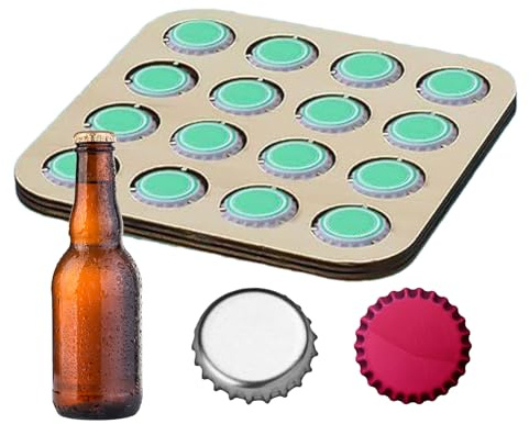 Weinflaschenhalter | Quadratischer Flaschendeckelhalter - Dekoratives Holztablett mit 16 Fächern für Weinkorken zum Aufhängen an der Wand für Wohnzimmer Schlafzimmer Schreibtisch Sammlungen