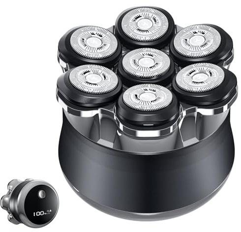 Rasoir Tete Chauve Homme, 7D Rasoir Électrique Hommes Sèche/Humide, Rasoir Crane Homme Chauve Étanche IPX6, Tondeuse Crane Chauve pour Hommes Chauves avec Écran LED, Tête Magnétique, Chargement USB-C