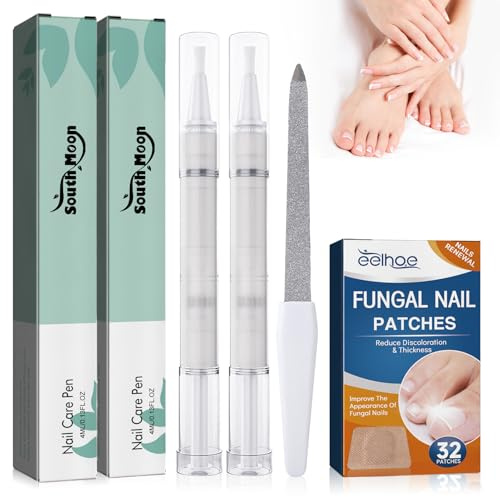 2 Stylos de Soin pour Ongles + 32 Patchs Réparateurs + Lime | Kit Complet Réparation & Renfort Ongles | Huile d'Arbre à Thé & Vitamine E | Pour Ongles Abîmés, Décolorés (Mains/Pieds)