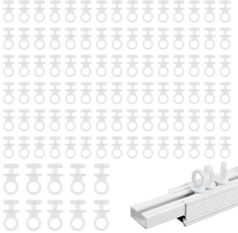 100 Pcs Curtain Plastic Track Clip Buckle, 9mm Head Caravan Rail Slider Hooks, Curtain Track Gliders, Effortless Gliding Ceiling Rail Slider Hooks for Windows Doors Shower Curtains