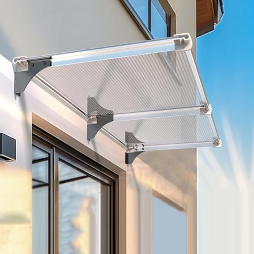 Marquise Solaire Abri Transparent,Auvent de Porte en Polycarbonate avec Cadre en Aluminium,Auvent Marquise Résistant aux UV,Toit Abri Insonorisant,40/50/65/90/100/120cm (40x160cm/16 x63)