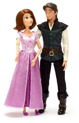 Disney Store Official Coffret de poupées Classiques Raiponce et Flynn Rider, inspirées du Film Raiponce, Robe Scintillante, Cheveux Courts et Figurine de Pascal, poupées articulées Collector