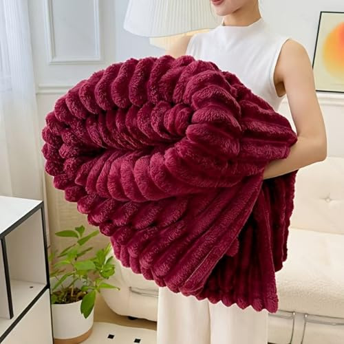 Highdi Couverture de Lit en Microfibre, Plaid Canapé Doux Confort Plaid Canape Grande Taille Couverture Sieste Legere Chaude pour Voyage, Chambre, Camping, Ecole (TW23 Bordeaux,120 * 200cm)
