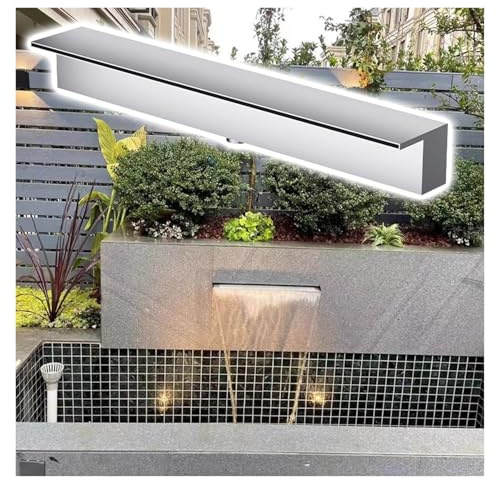 KPKPK Edelstahl-Wasserfall-Überlauf for Gartenteiche – Anpassbares Kaskadenbrunnen-Auslaufset mit flexiblem Schlauchverbinder(Silver,70ft)