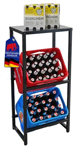 PROREGAL Getränkekistenregal KÖNIGSSEE S Plus mit Ablage | HxBxT 103x48x32 | 2 Kisten auf 2 Ebenen + Board | Höhenverstellbare Füße | Schwarz | Getränkeregal, Wasserkistenregal, Bierkistenregal