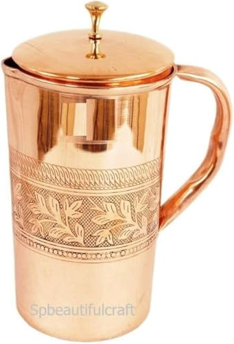 HRS India Pichet à eau en cuivre pur Motif floral en relief 1500 ml