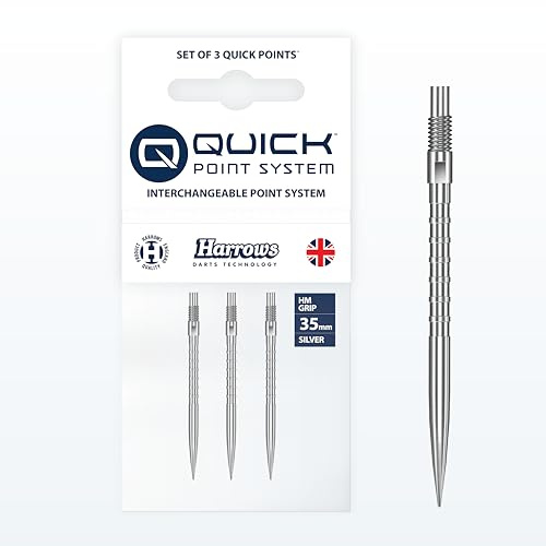 Harrows HM Grip Heavy Metal Quick Points – Pointes de fléchettes inspirées de Ryan Searle avec anneaux de préhension carrés – Système de pointe rapide anti-rupture pour échanges rapides de points – 35