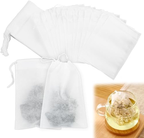 200 Bolsas de Té Desechables con Cordón – 10x15cm Filtros Tela No Tejida – Para Tés, Café, Hierbas y Especias – Infusión Rápida y Cómoda