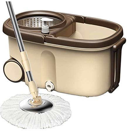 fregona giratoria, Juego de Cubos for trapeador Giratorio for Limpieza Pisos Cocina en casa, Uso seco y húmedo Madera Dura
