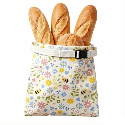 Satiskid Beeswax Bread Bag,43×33cm Reusable Capacity Cotton Storage for Homemade Sourdough, Eco-Friendly Food Storage Bag with Buckle Closure, Natural Beeswax Lining for Longer Freshness