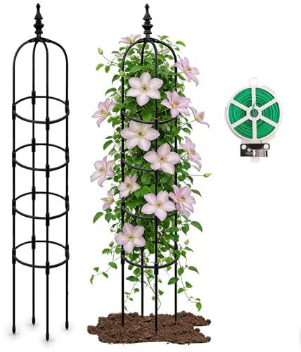 Treillis en métal en forme de U pour plantes grimpantes et tomates - 180 cm - Pour jardin et balcon - Cadre de plante robuste avec fil de serrage de 30 m et cutter