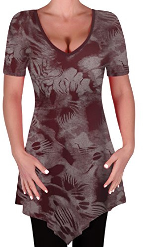 EyeCatch - Myst Womens V Neck Tunic Flared Hanky Hem T Shirts Tops Blouse Tye Dye