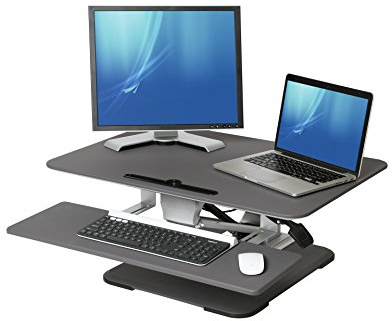 Seville Classics Airlift 78 cm pneumatisch höhenverstellbarer Steh-Sitz Tischaufsatz, grau
