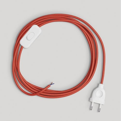 creative cables Cordon pour Lampe, câble RM09 Effet Soie Rouge 1,80 m. Choisissez la Couleur de la fiche et de l'interrupteur! - Blanc