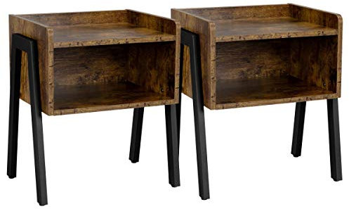 Yaheetech Juego de 2 Mesitas de Noche Auxiliar, Mesa Lateral, Mesa de café Apilable, Mesillas de Noche con Espacio de Almacenamiento 46x35x52,5cm Cajoneras Rústicas para Tocadisco Marrón