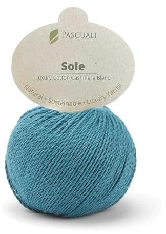 Pascuali Sole | Strickwolle aus 90% Baumwolle (Pima), 10% Kaschmirwolle, zum Stricken und Häkeln, Farbe:Ozean 43
